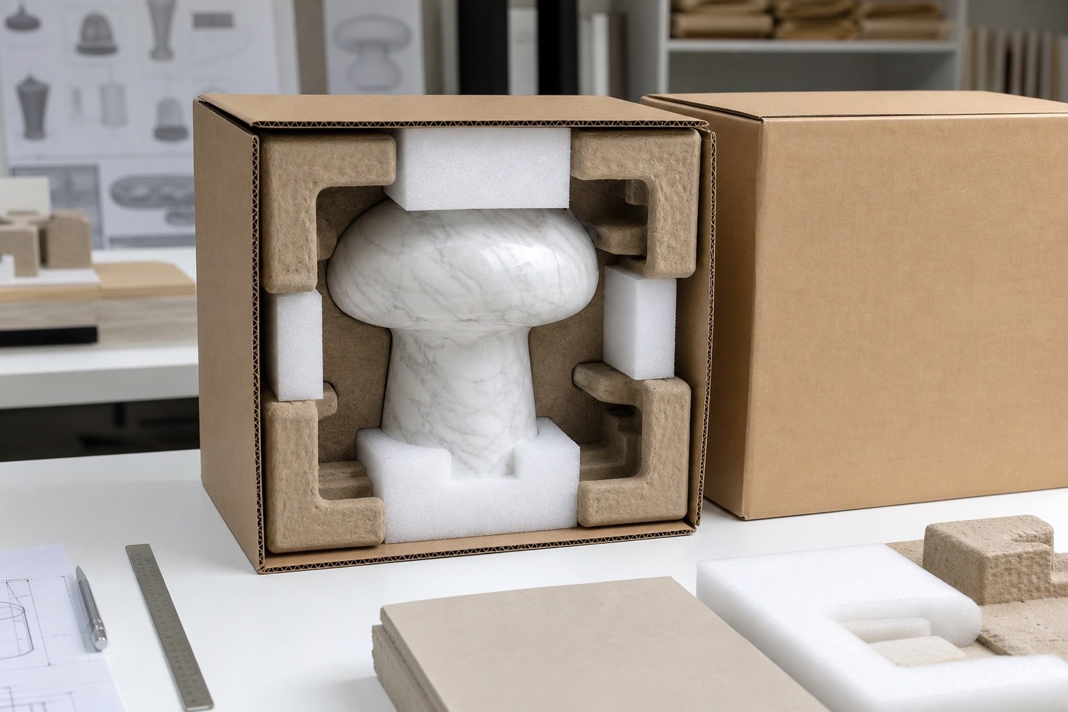 Protective packaging structure developed for a custom stone object