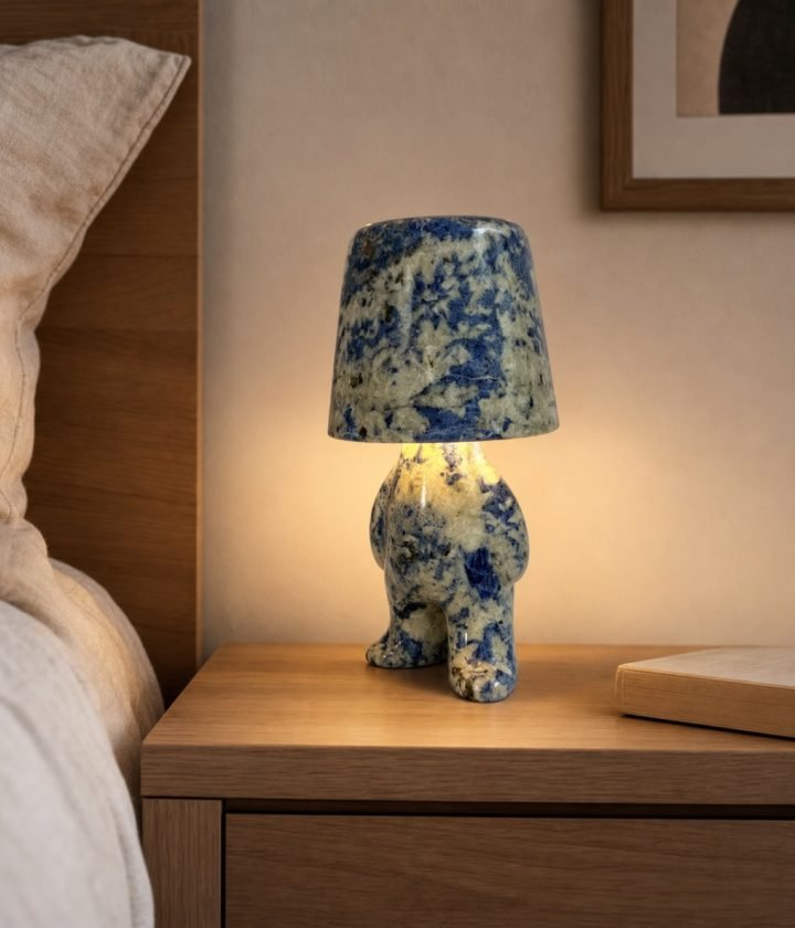 Blue Stone Table Lamp Standing product view 2