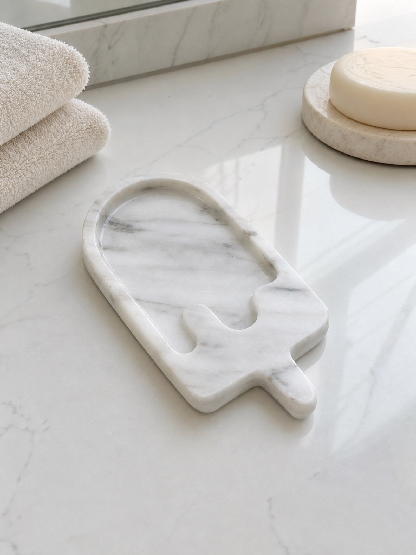 Clear Paddle Tray in a styled natural stone interior