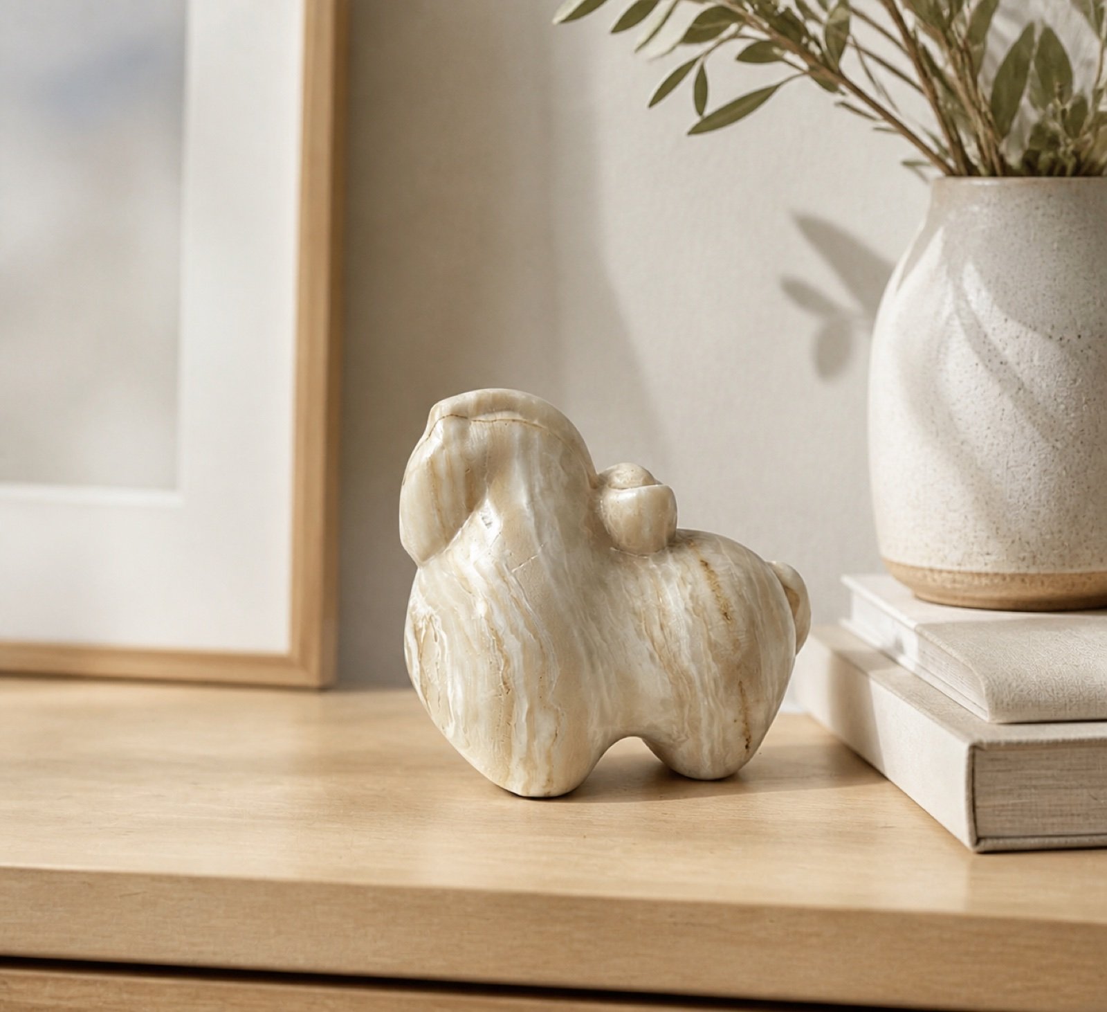 Cream Elephant Object in a styled natural stone interior