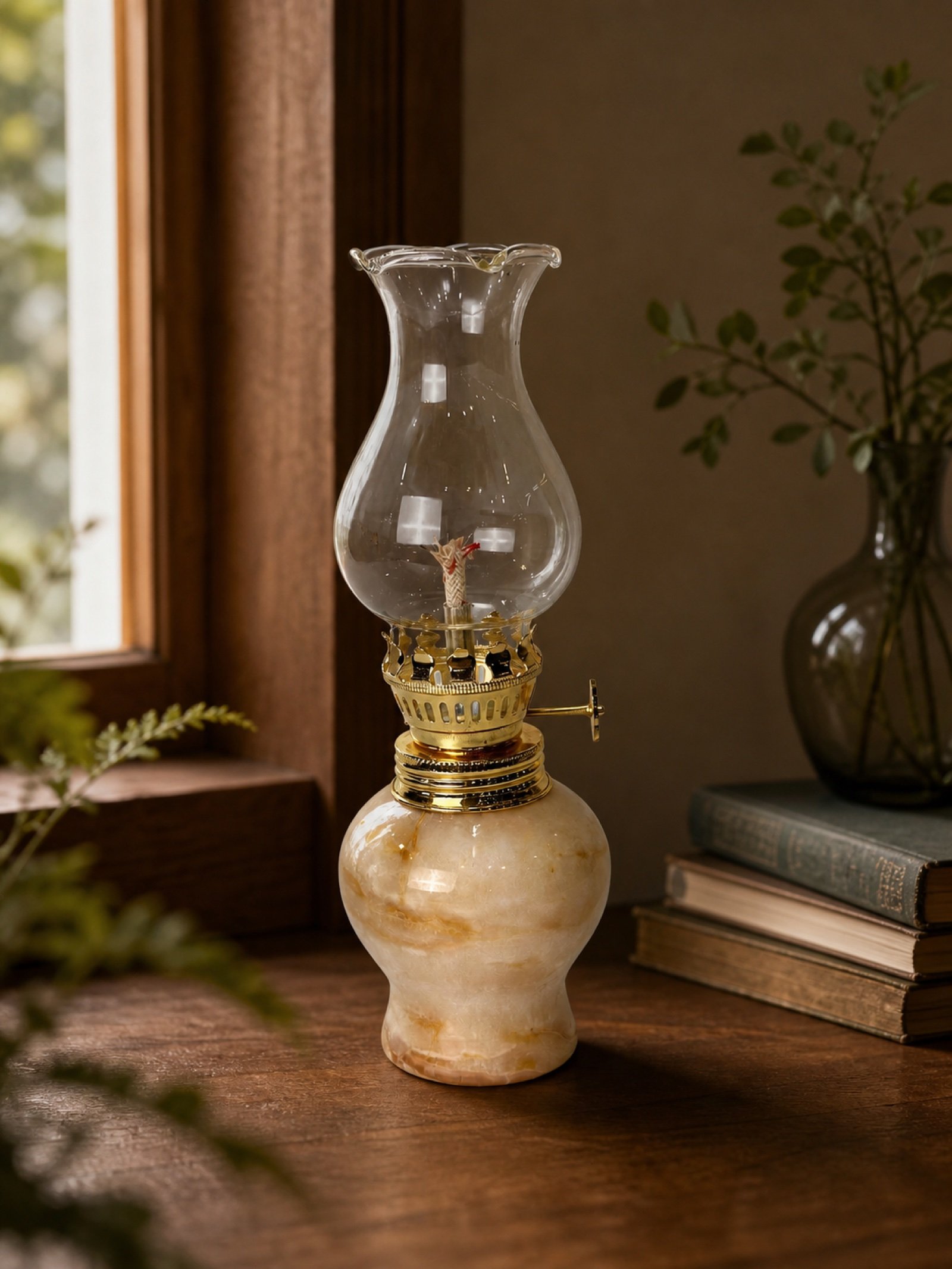 Cream Oil Lamp in a styled natural stone interior
