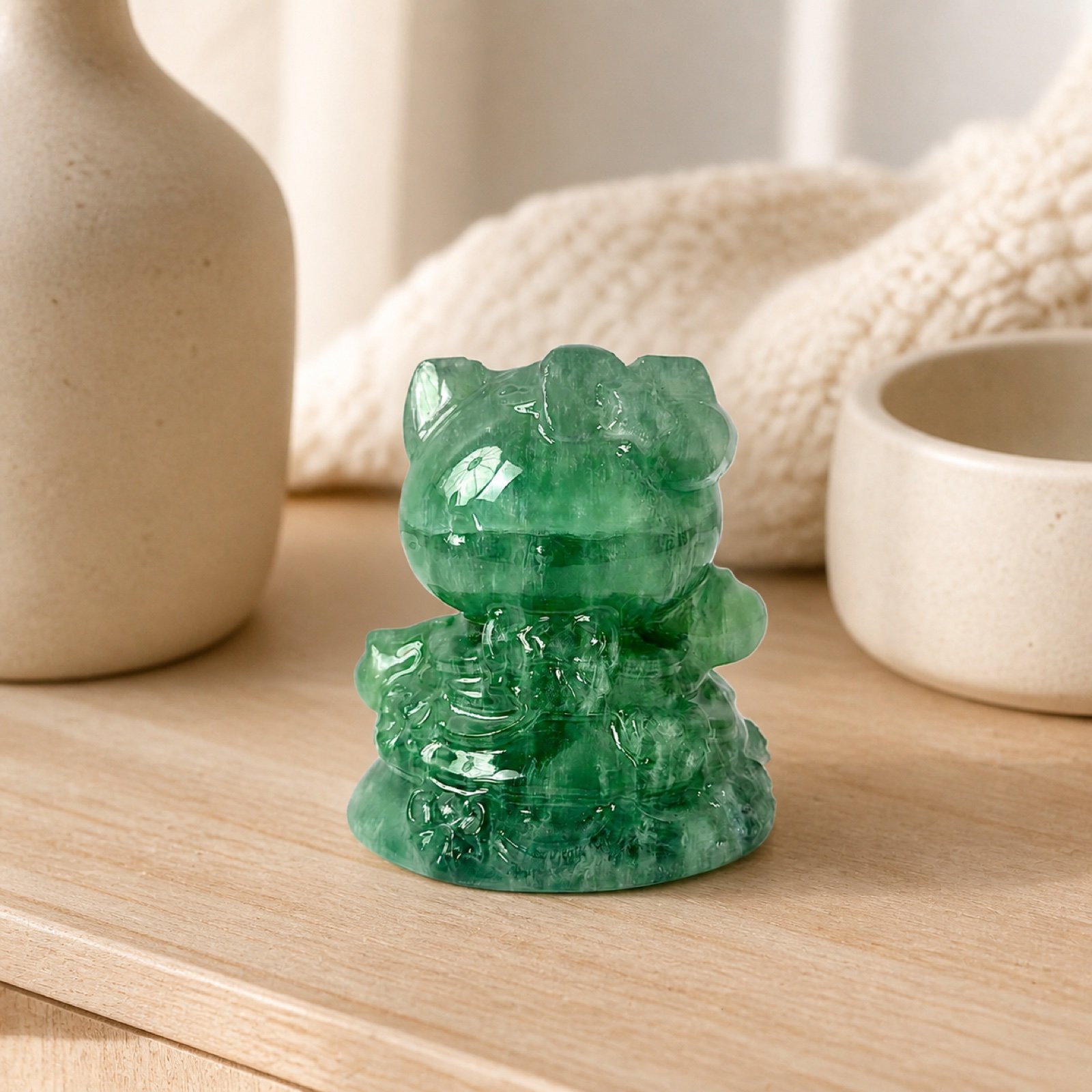 Green Bear Object in a styled natural stone interior
