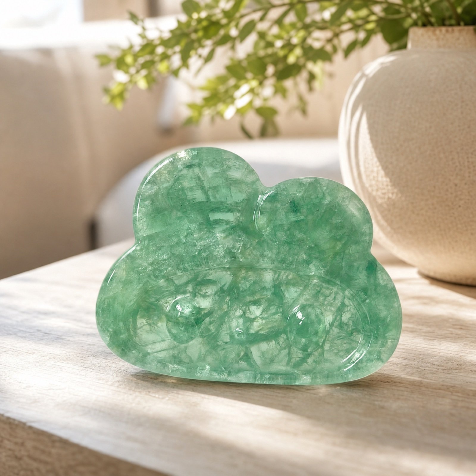 Green Clover Plaque in a styled natural stone interior