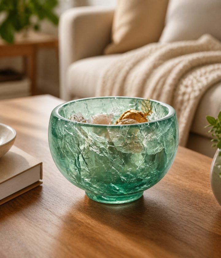 Green Glass Stone Bowl product view 2