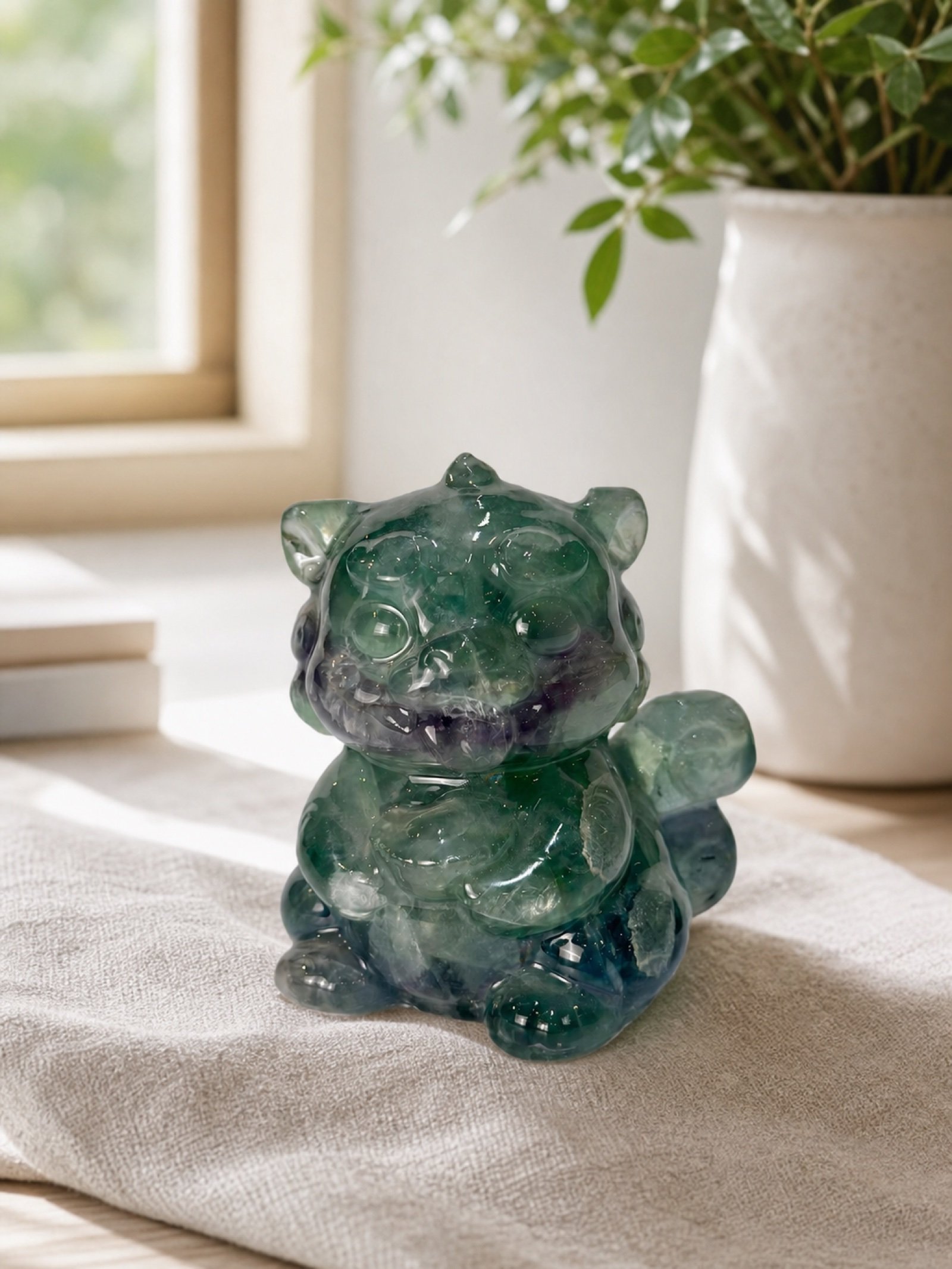 Green Small Bear in a styled natural stone interior