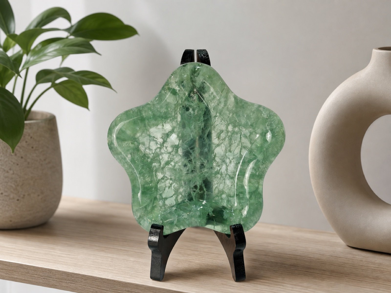 Green Star Plaque in a styled natural stone interior