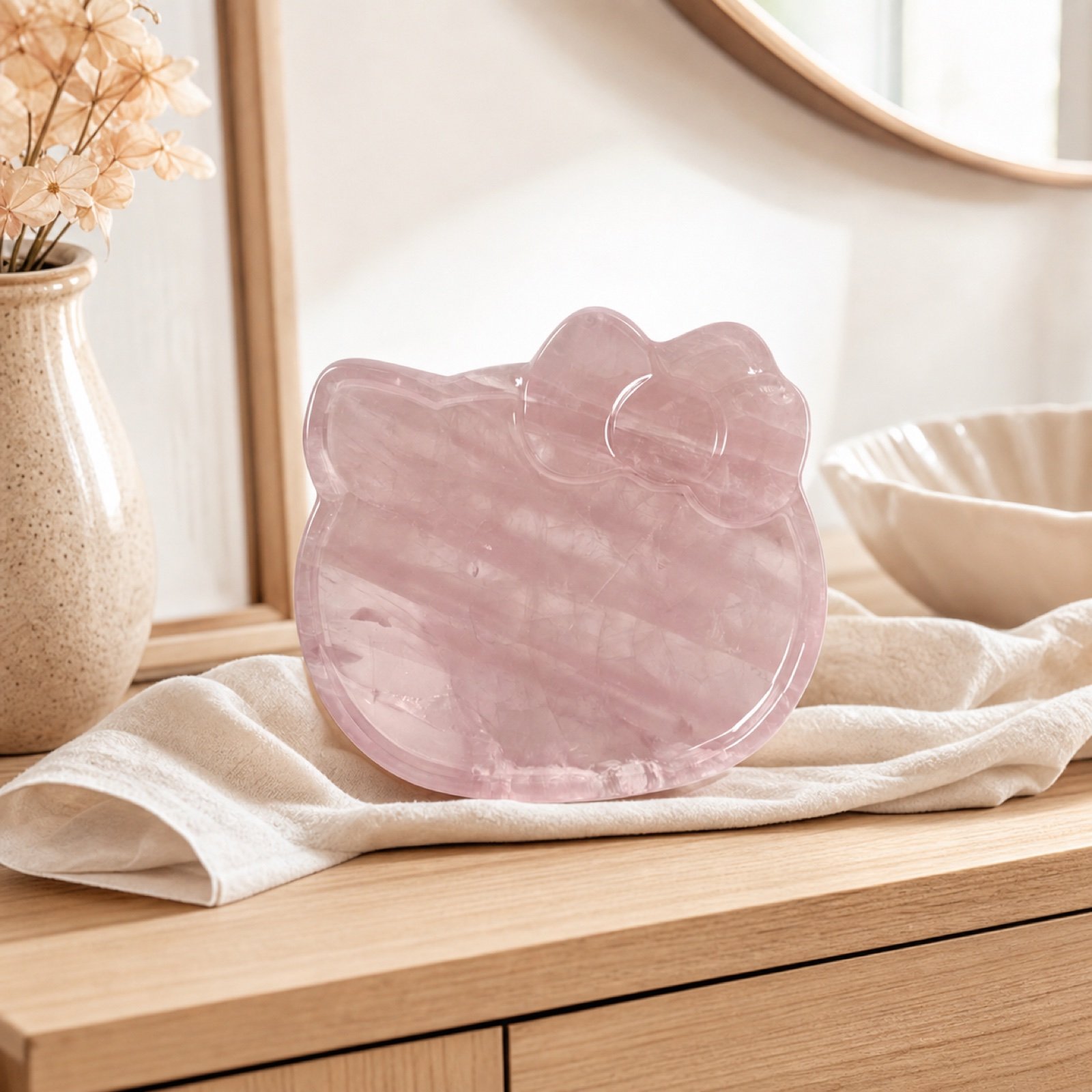 Pink Apple Plaque in a styled natural stone interior
