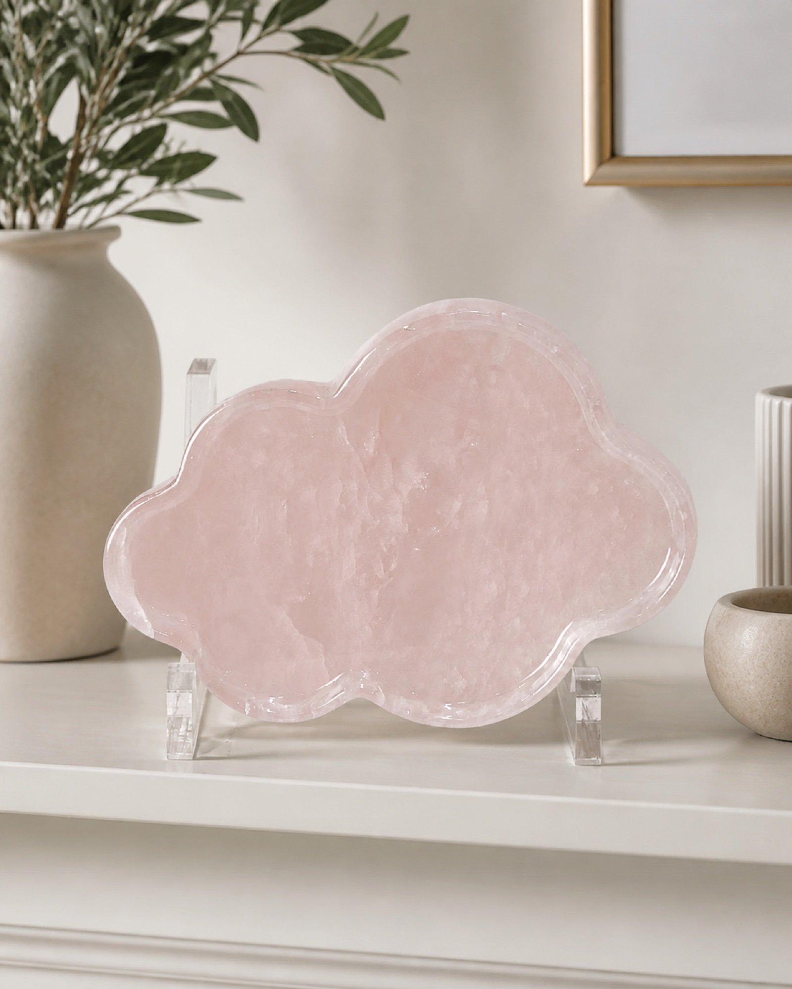 Pink Cloud Plaque in a styled natural stone interior
