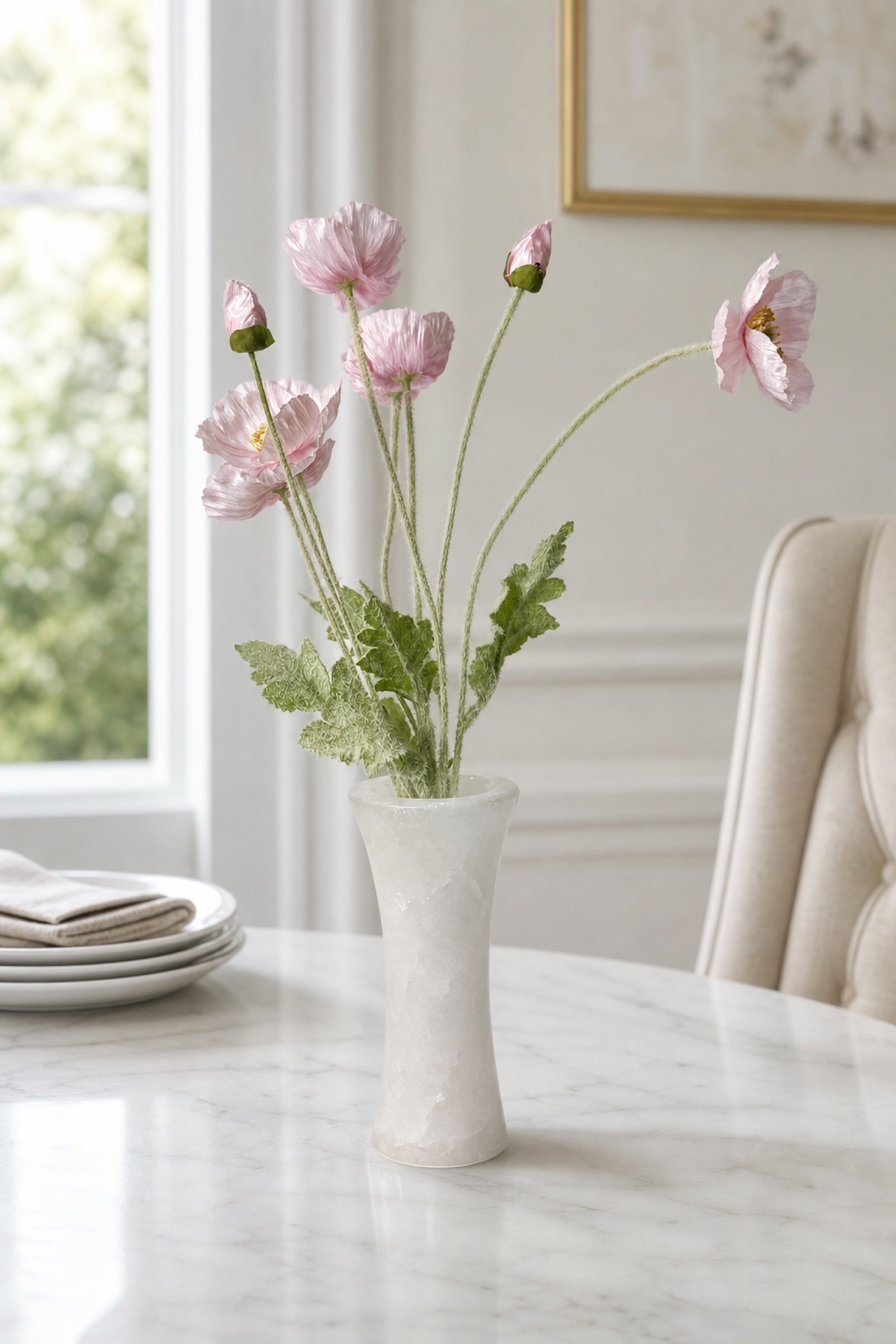 Pink Flower Vase in a styled natural stone interior