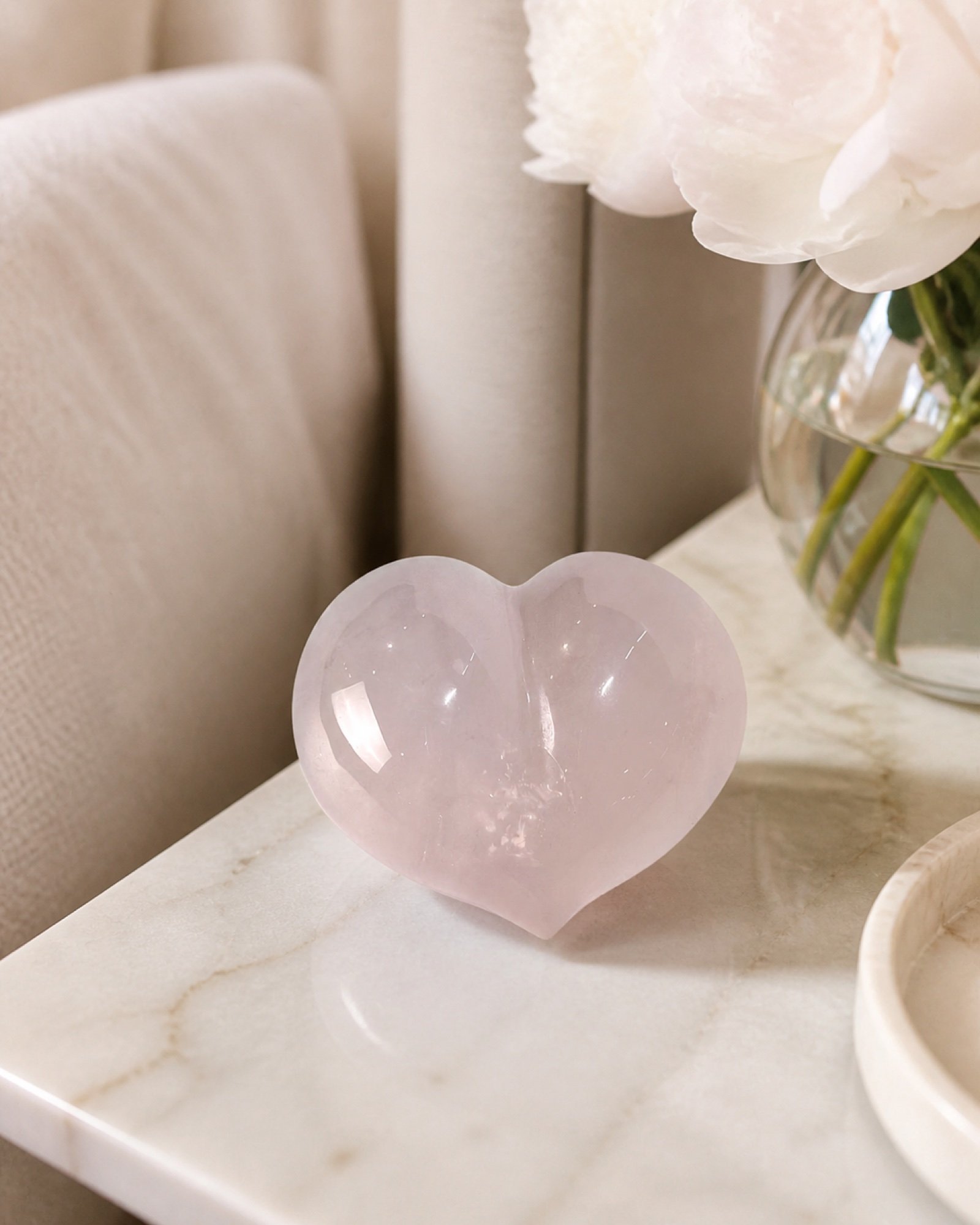 Pink Heart Object in a styled natural stone interior