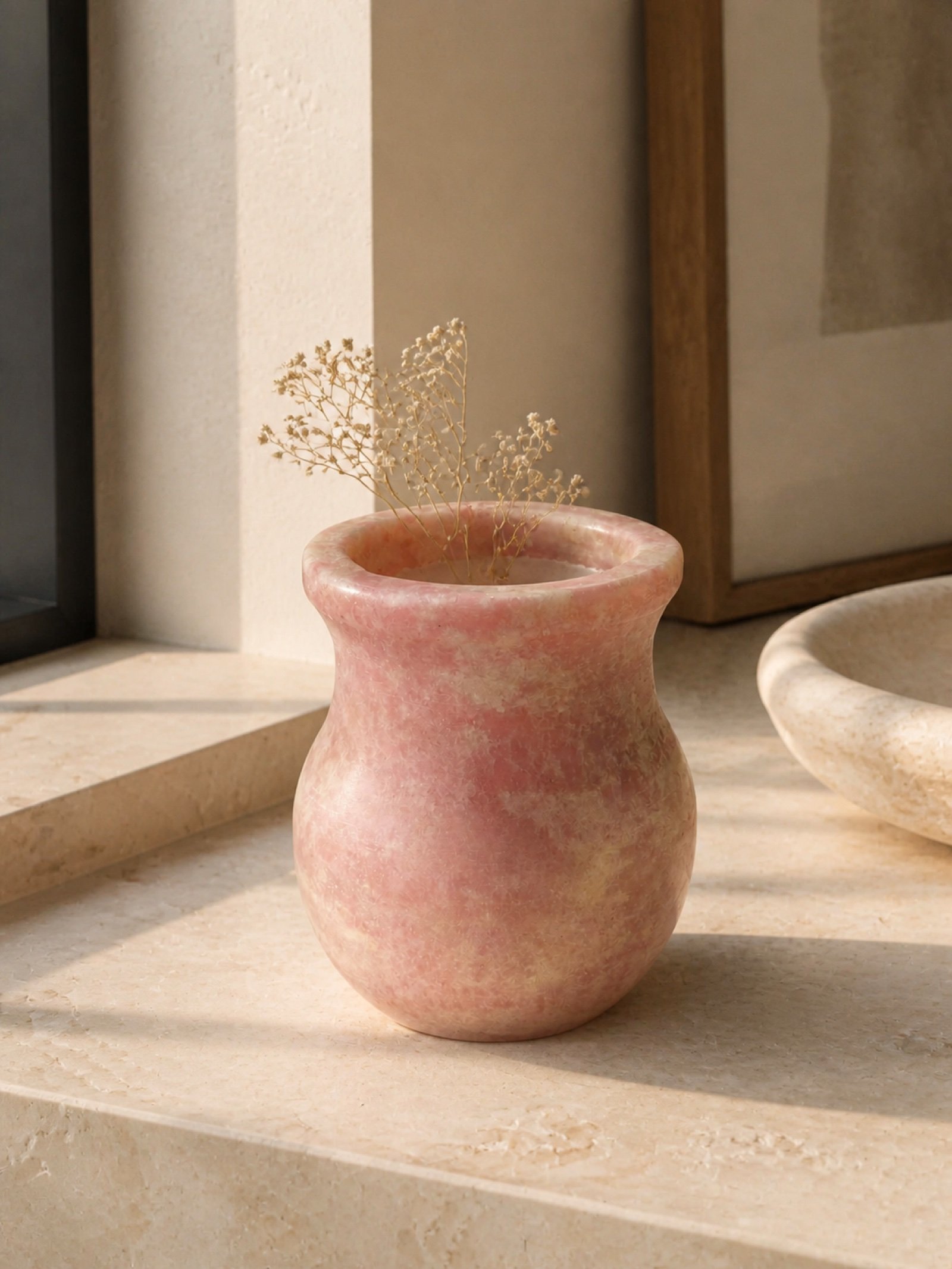 Pink Small Vase in a styled natural stone interior
