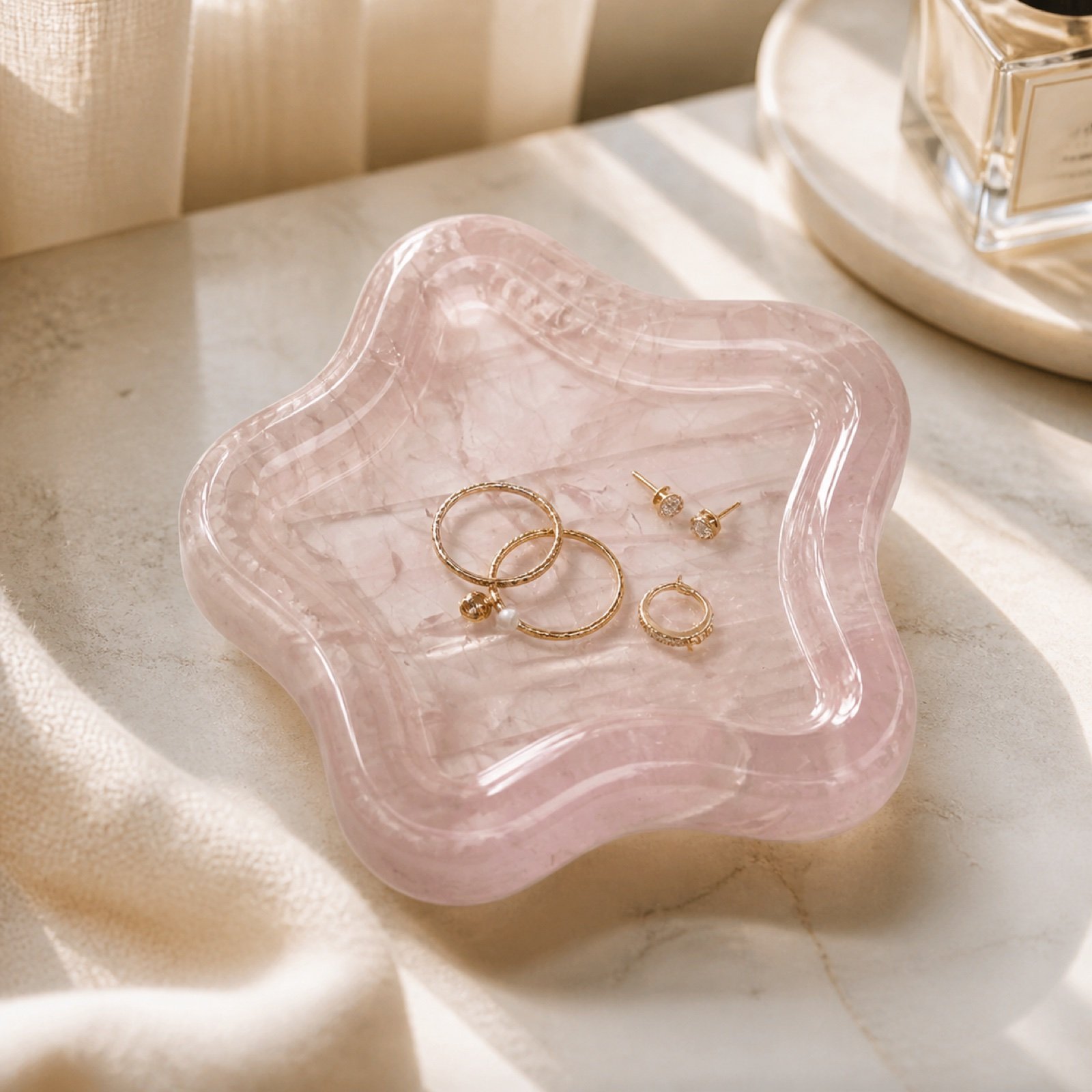 Pink Star Dish in a styled natural stone interior