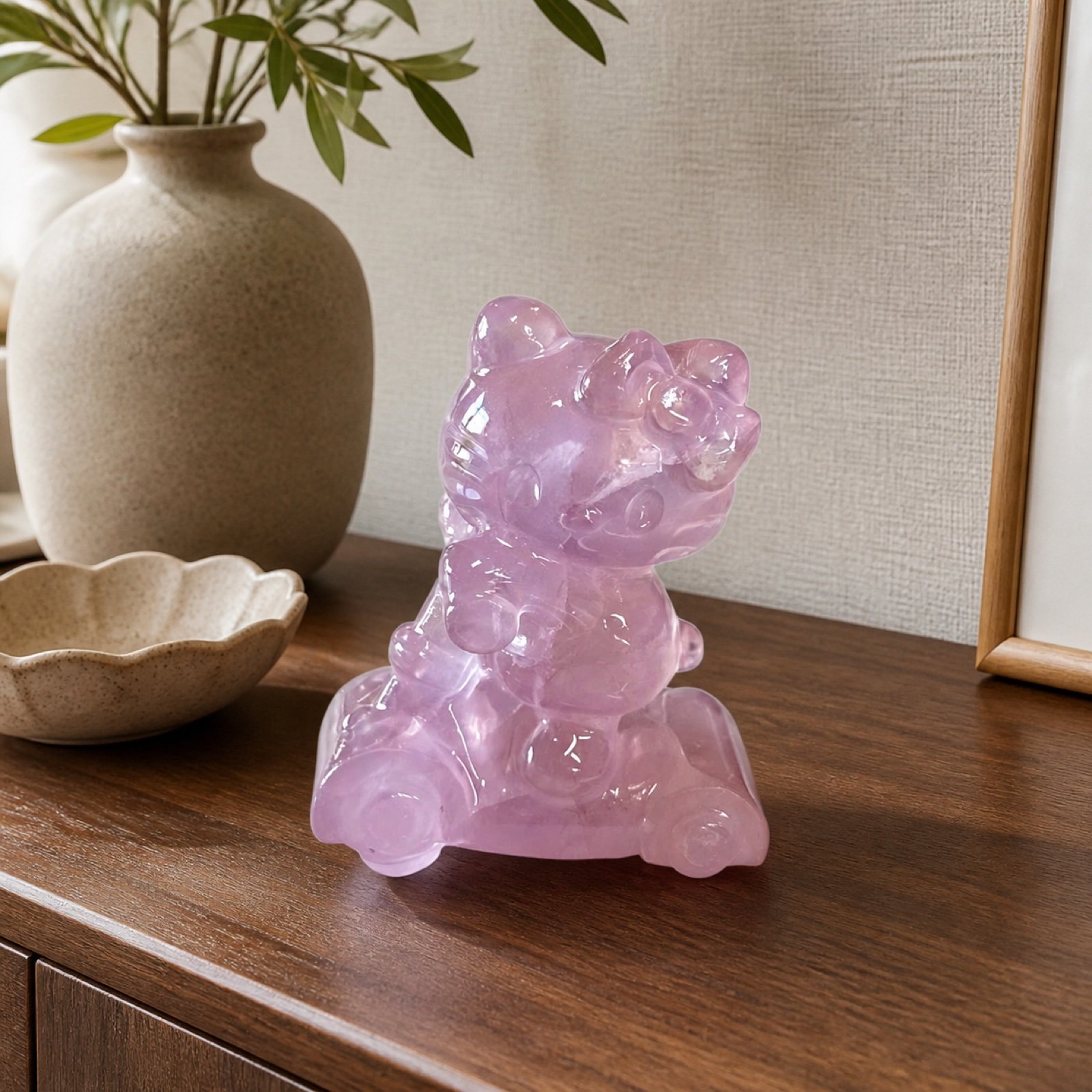 Pink Stone Bear in a styled natural stone interior