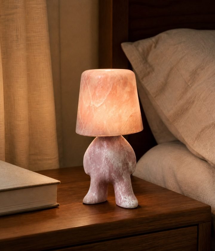Pink Stone Table Lamp Standing product view 2
