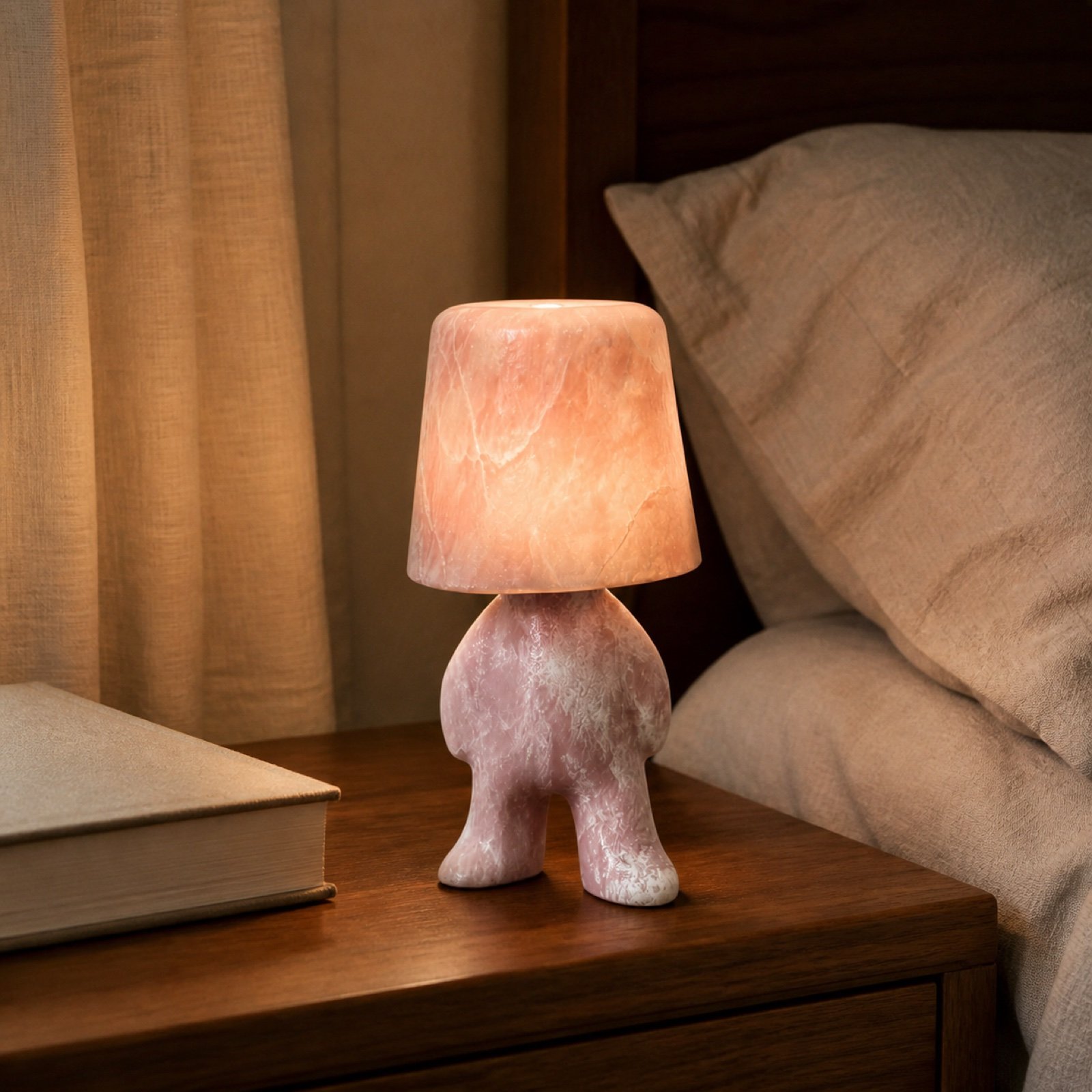 Pink Stone Table Lamp Standing in a styled natural stone interior