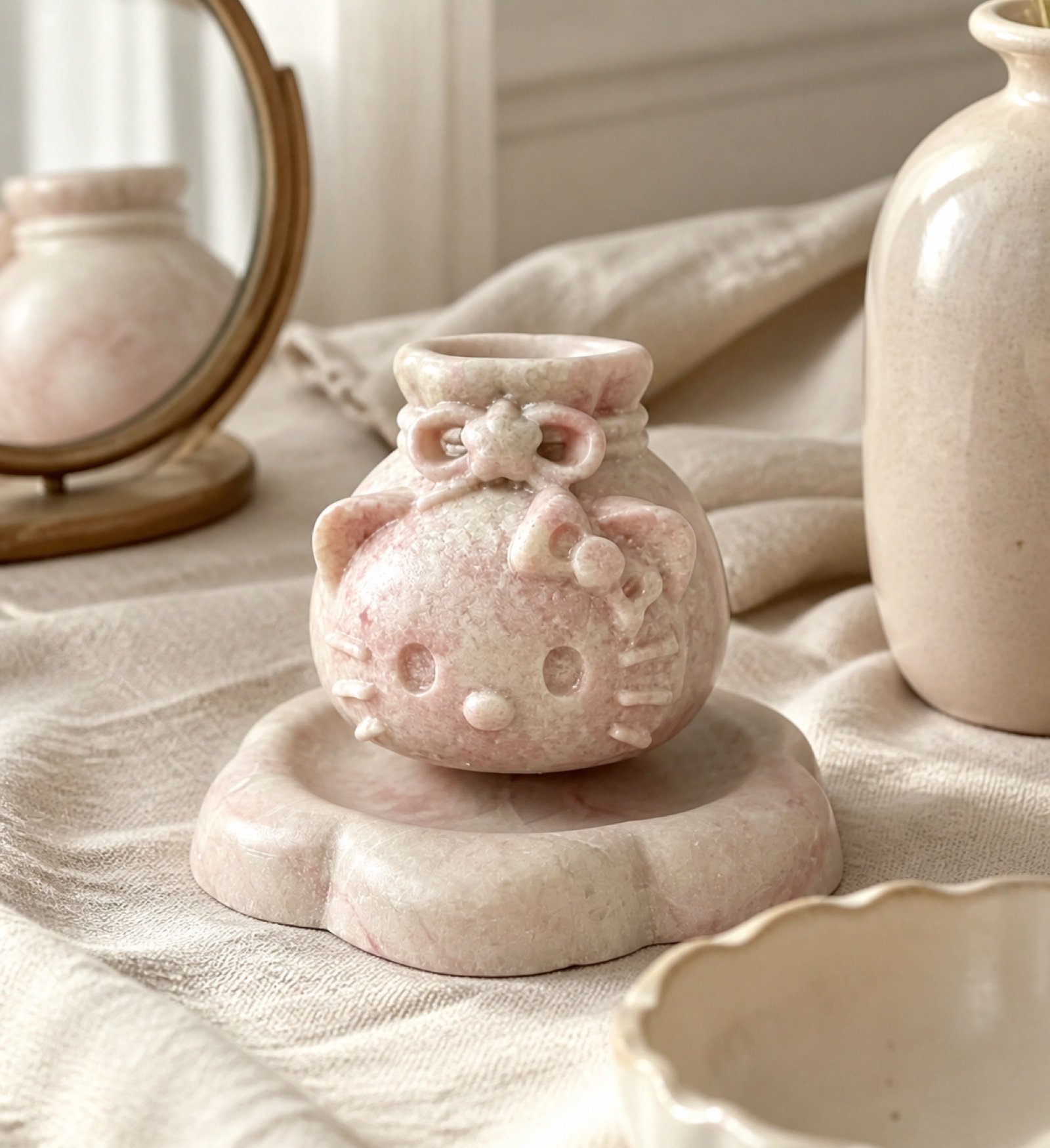 Pink Vase On Stone Base in a styled natural stone interior