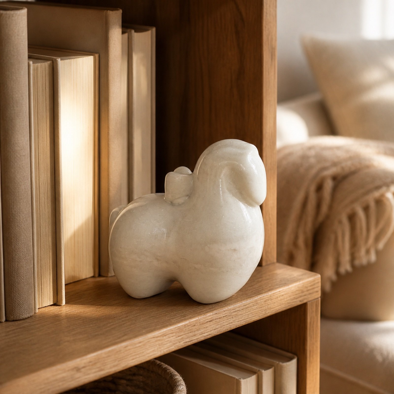 White Abstract Elephant Object in a styled natural stone interior
