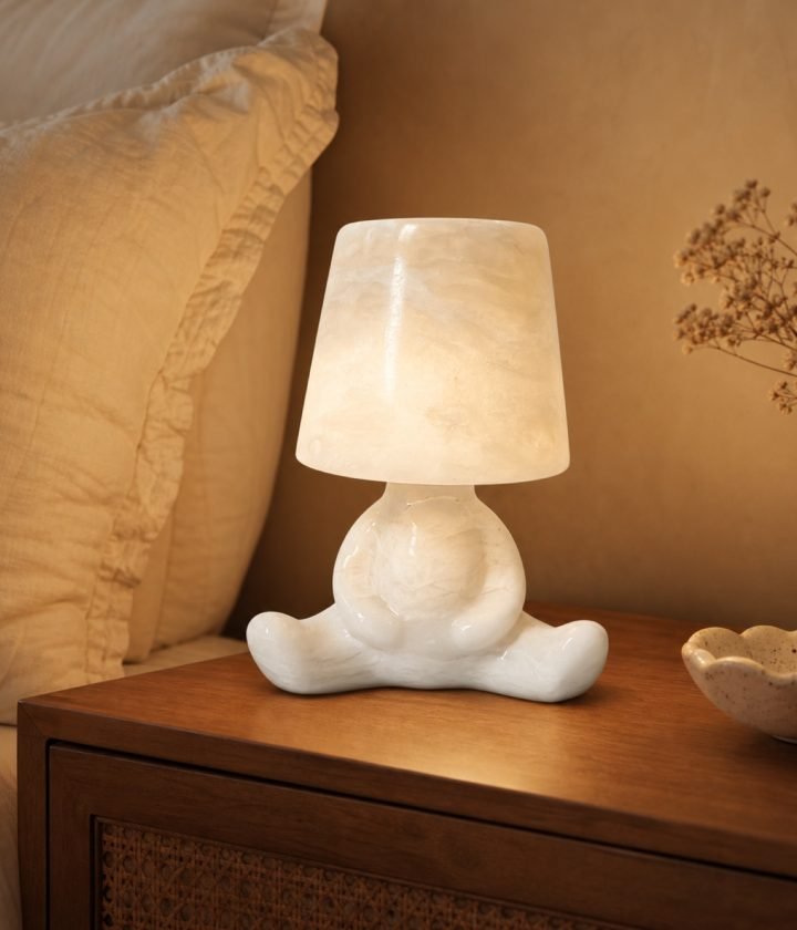 White Stone Table Lamp Standing product view 2