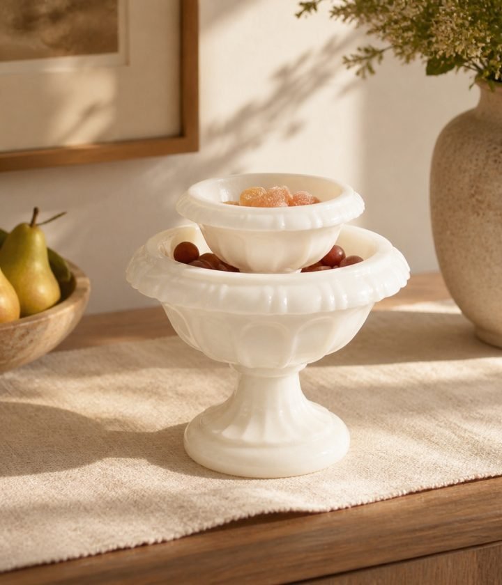 White Stone Vase Bowl product view 2