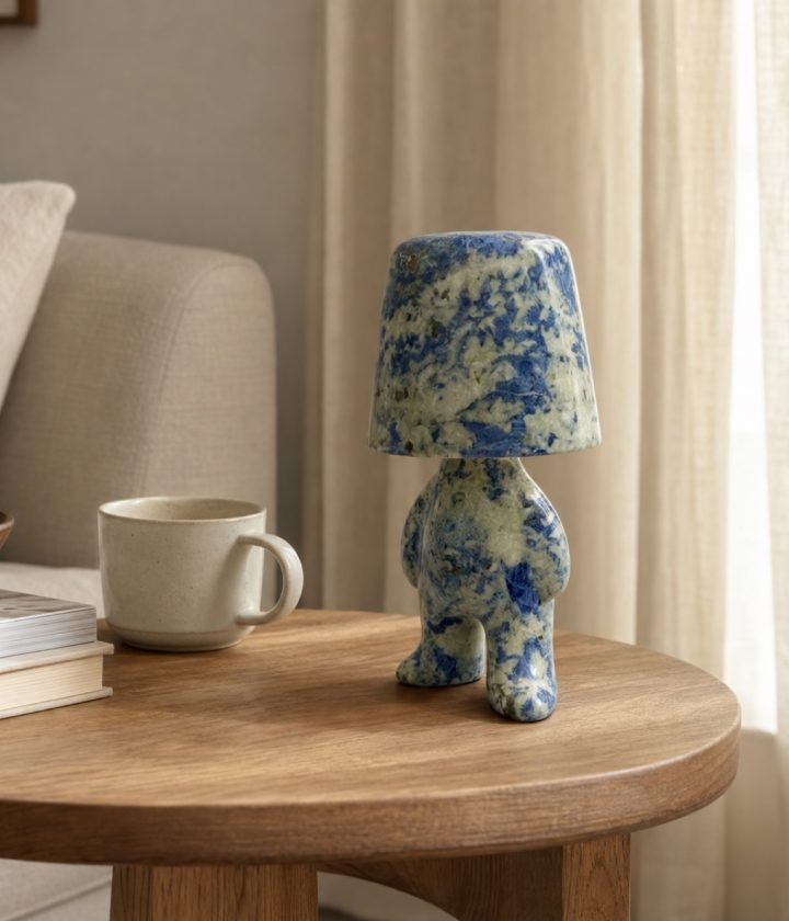 Blue Stone Table Lamp Standing product view 3