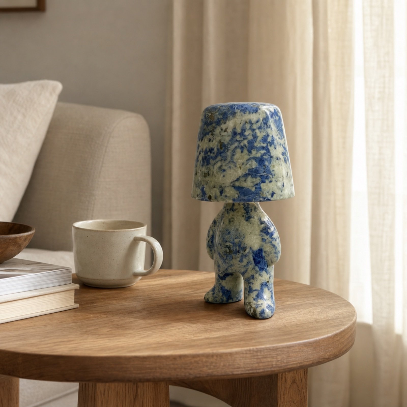 Blue Stone Table Lamp Standing product view 3