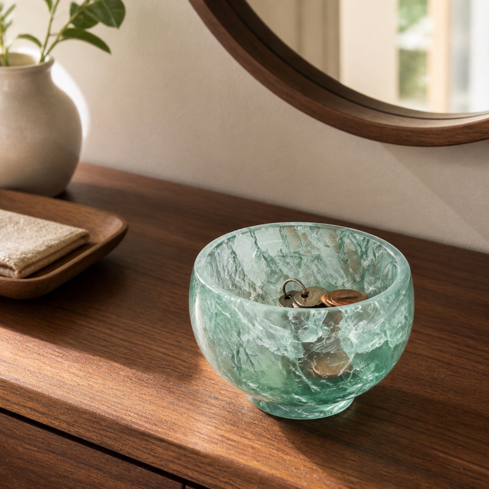 Green Glass Stone Bowl product view 3