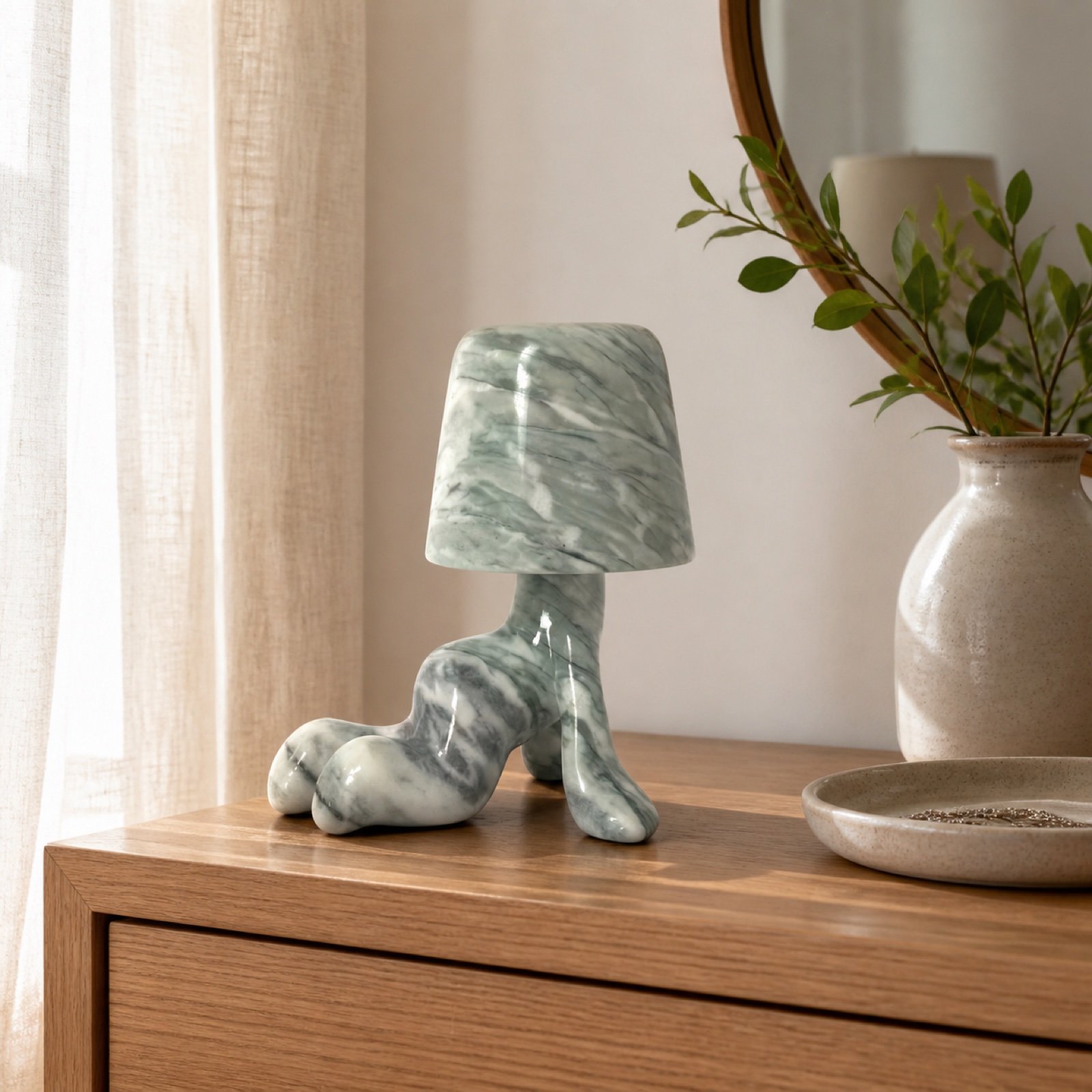 Green Stone Table Lamp Standing product view 3