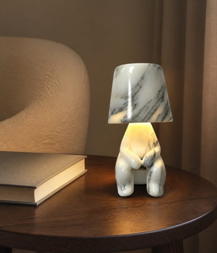 White Marble Seated Figure Table Lamp product view 3