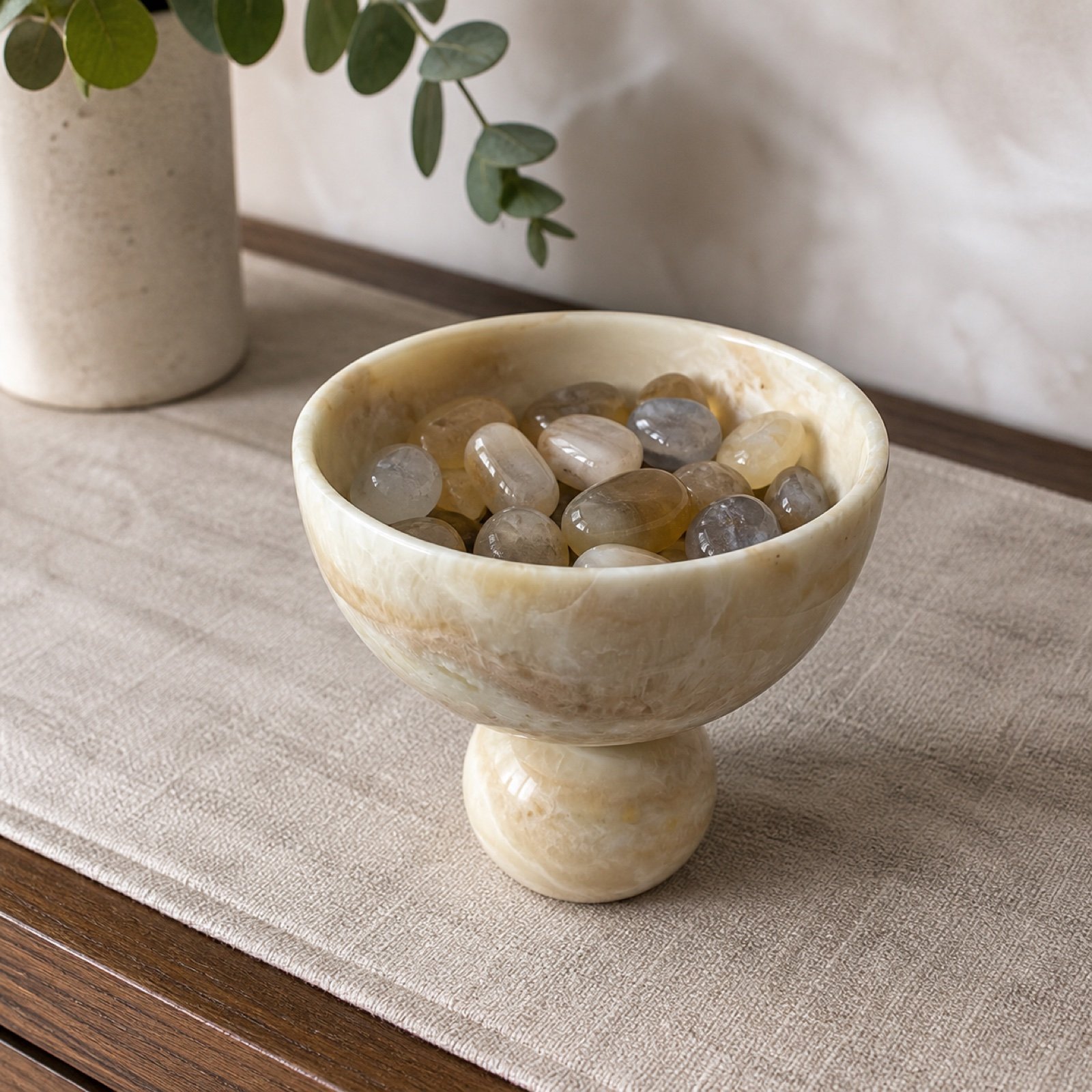 Pedestal Bowl With Stones product view 3
