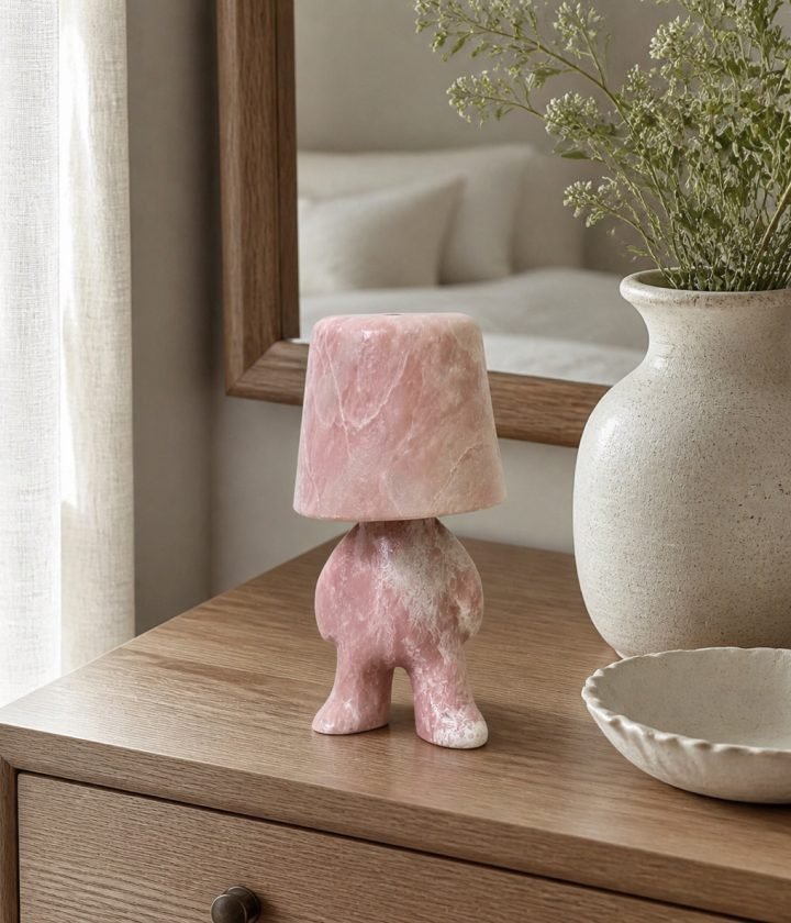 Pink Stone Table Lamp Standing product view 3