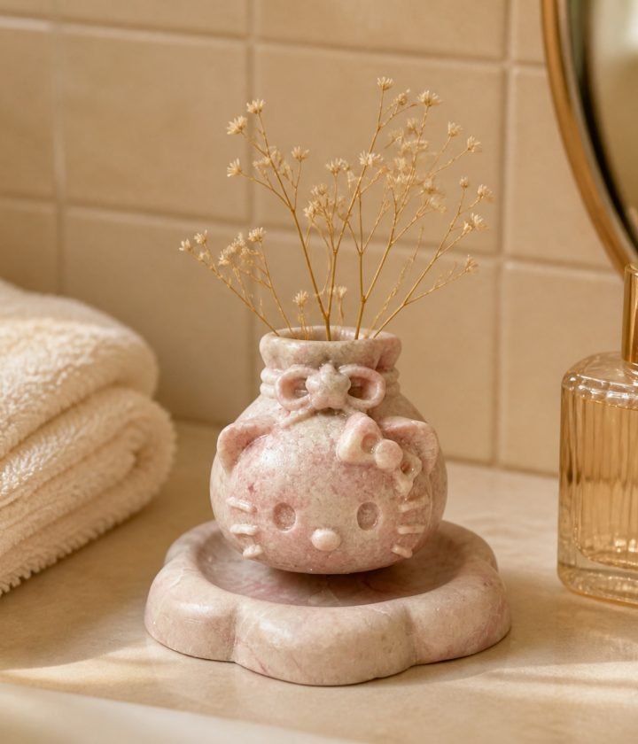 Pink Vase On Stone Base product view 3