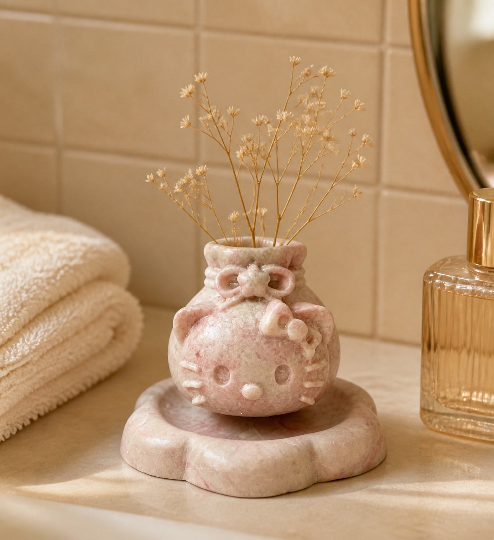 Pink Vase On Stone Base product view 3