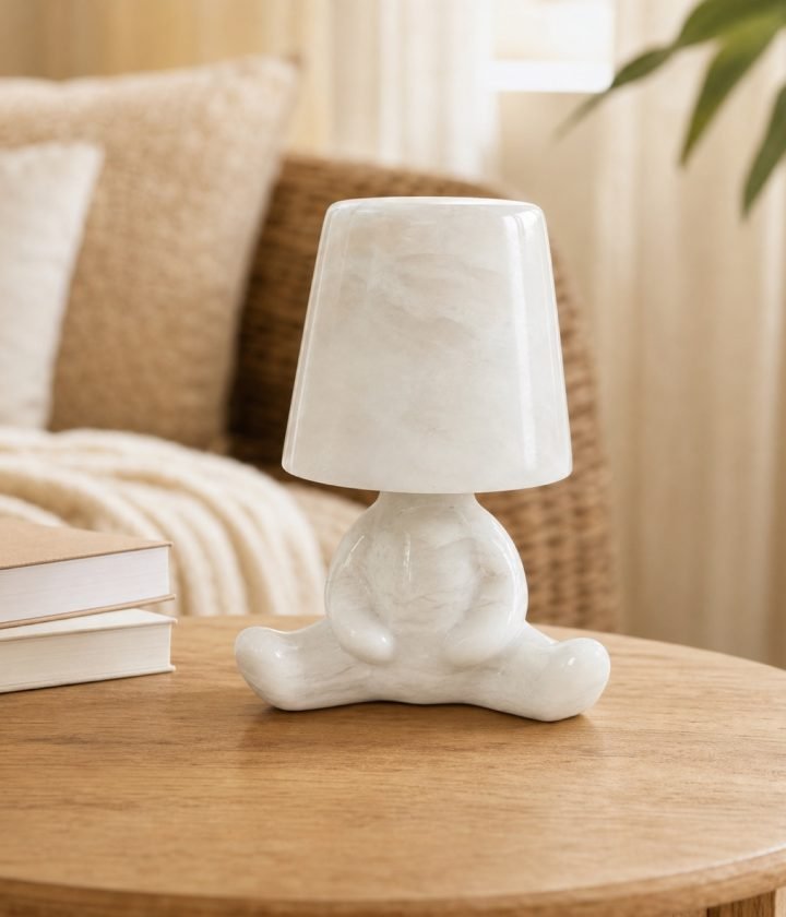White Stone Table Lamp Standing product view 3