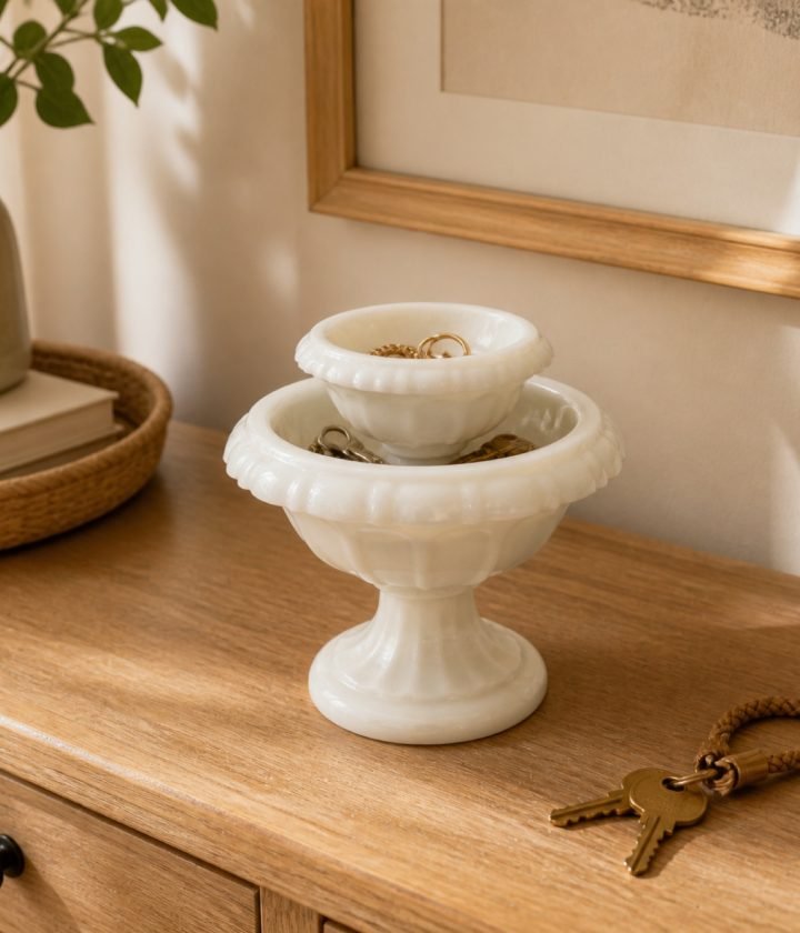 White Stone Vase Bowl product view 3