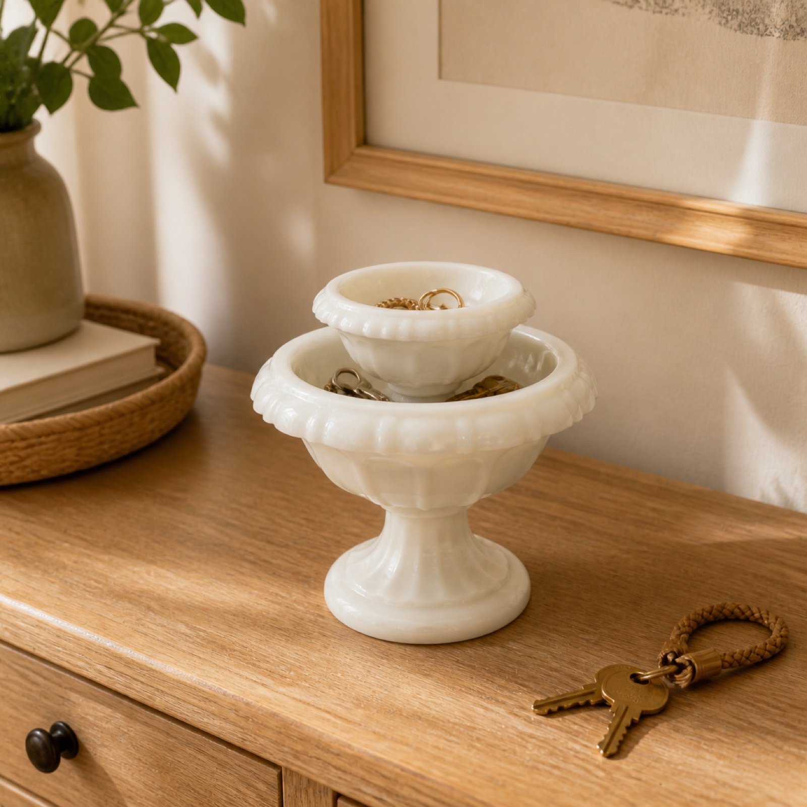 White Stone Vase Bowl product view 3