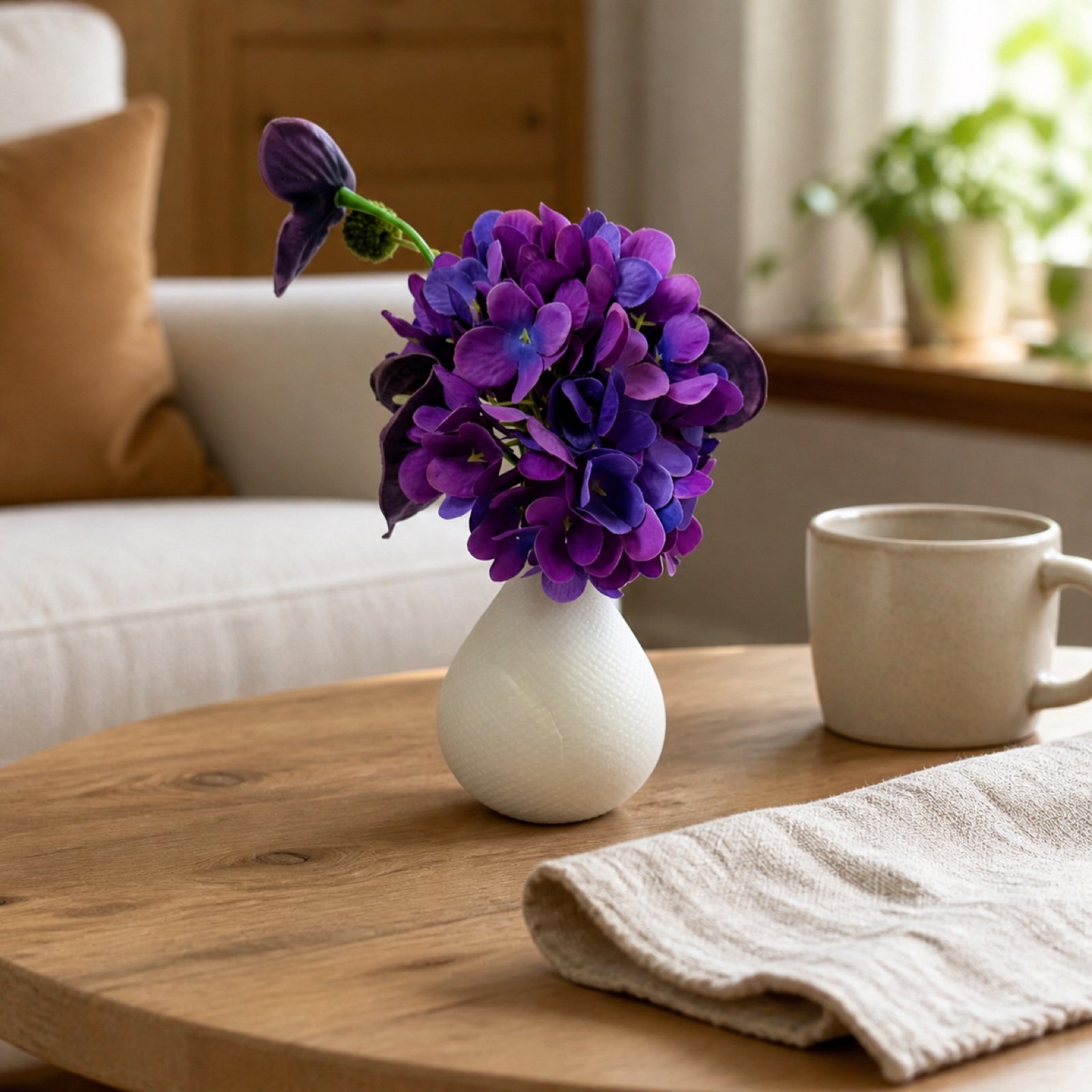 White Vase Purple Flowers product view 3