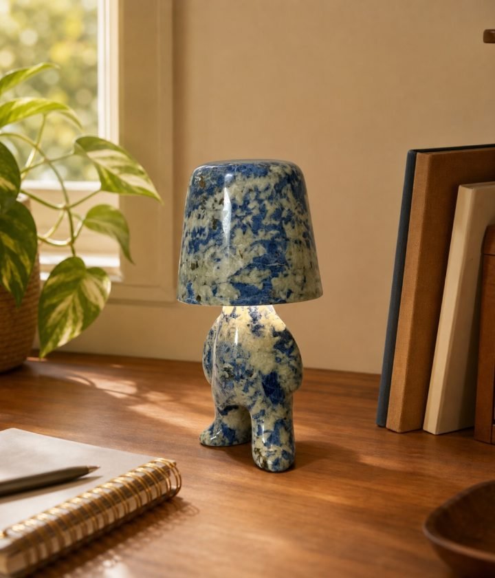 Blue Stone Table Lamp Standing product view 4