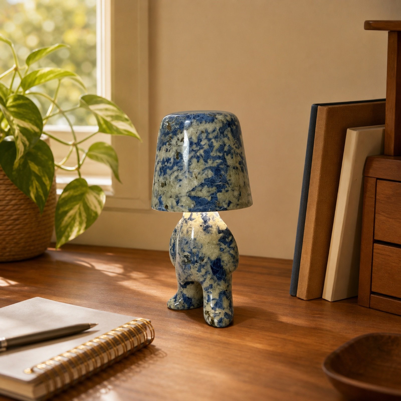 Blue Stone Table Lamp Standing product view 4