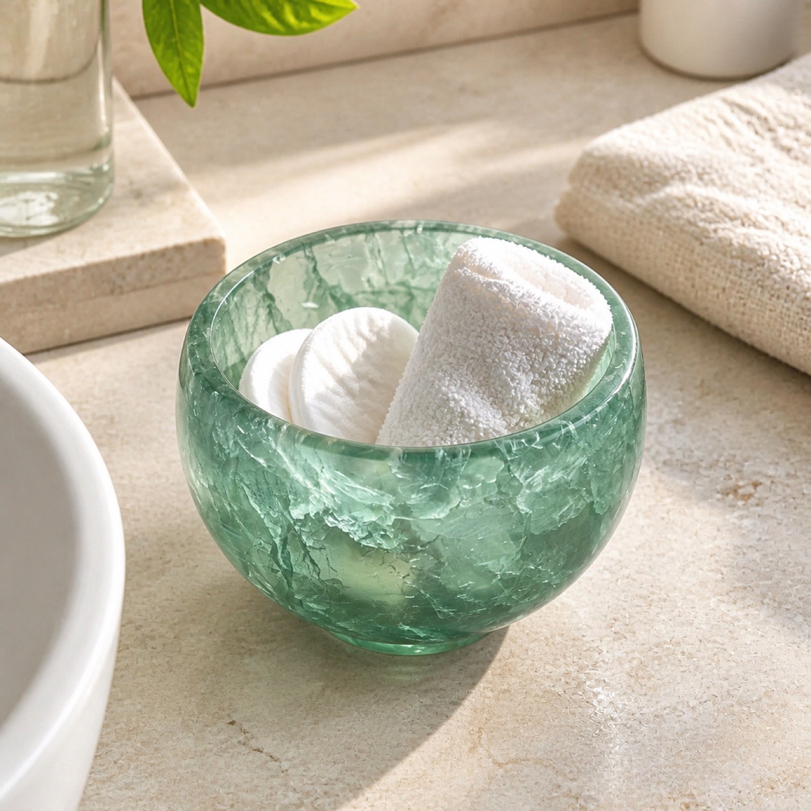 Green Glass Stone Bowl product view 4