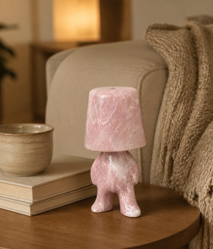 Pink Stone Table Lamp Standing product view 4