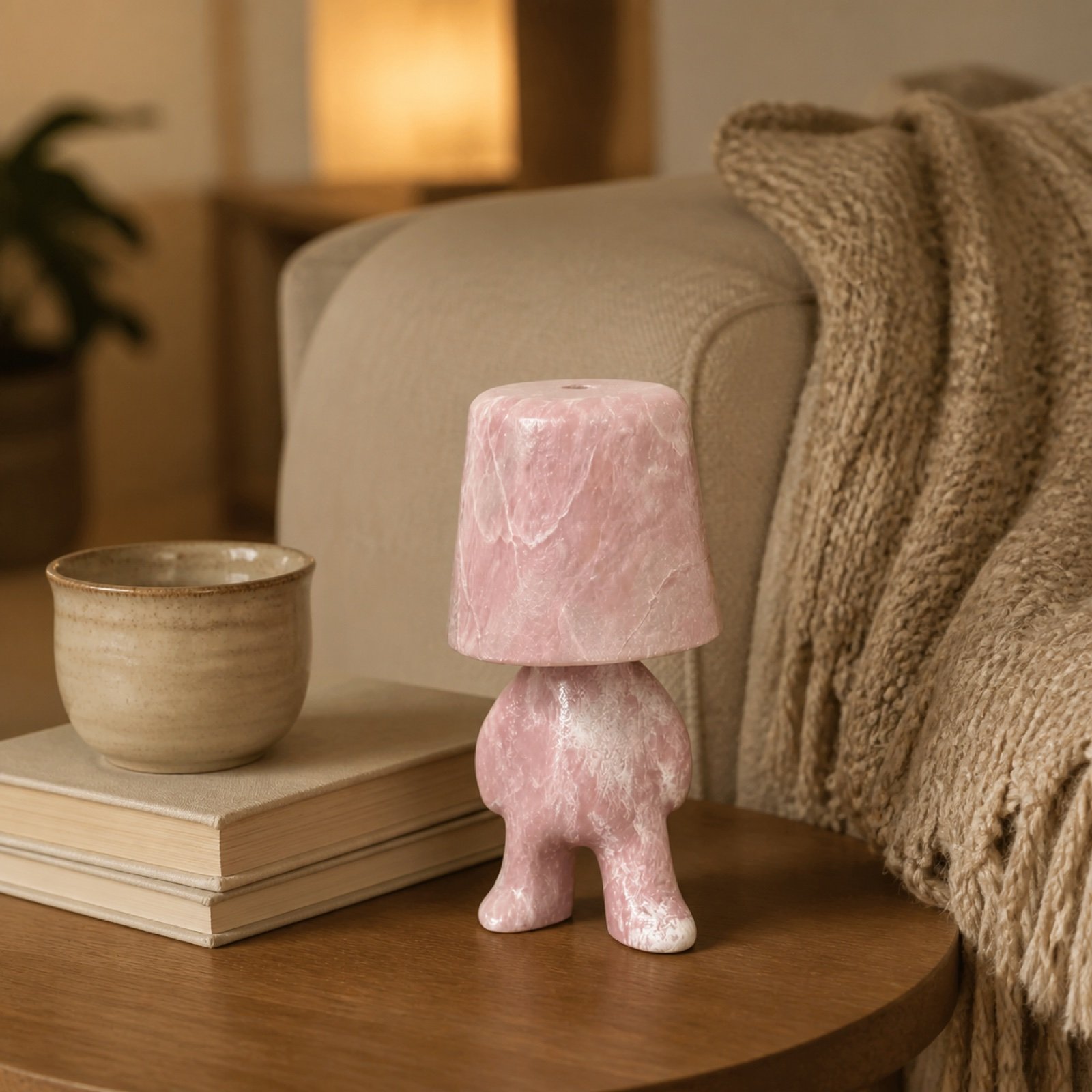 Pink Stone Table Lamp Standing product view 4