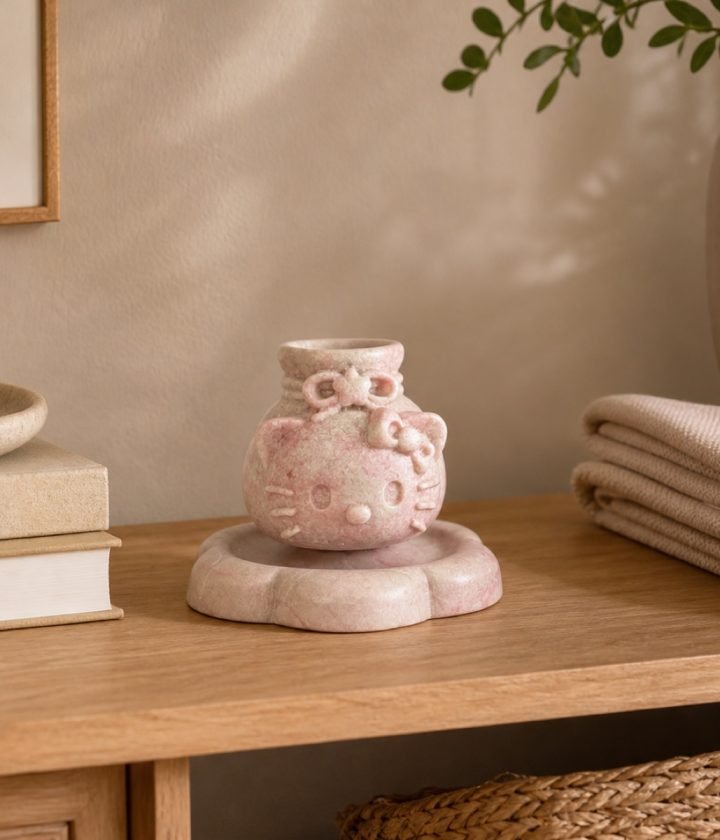 Pink Vase On Stone Base product view 4