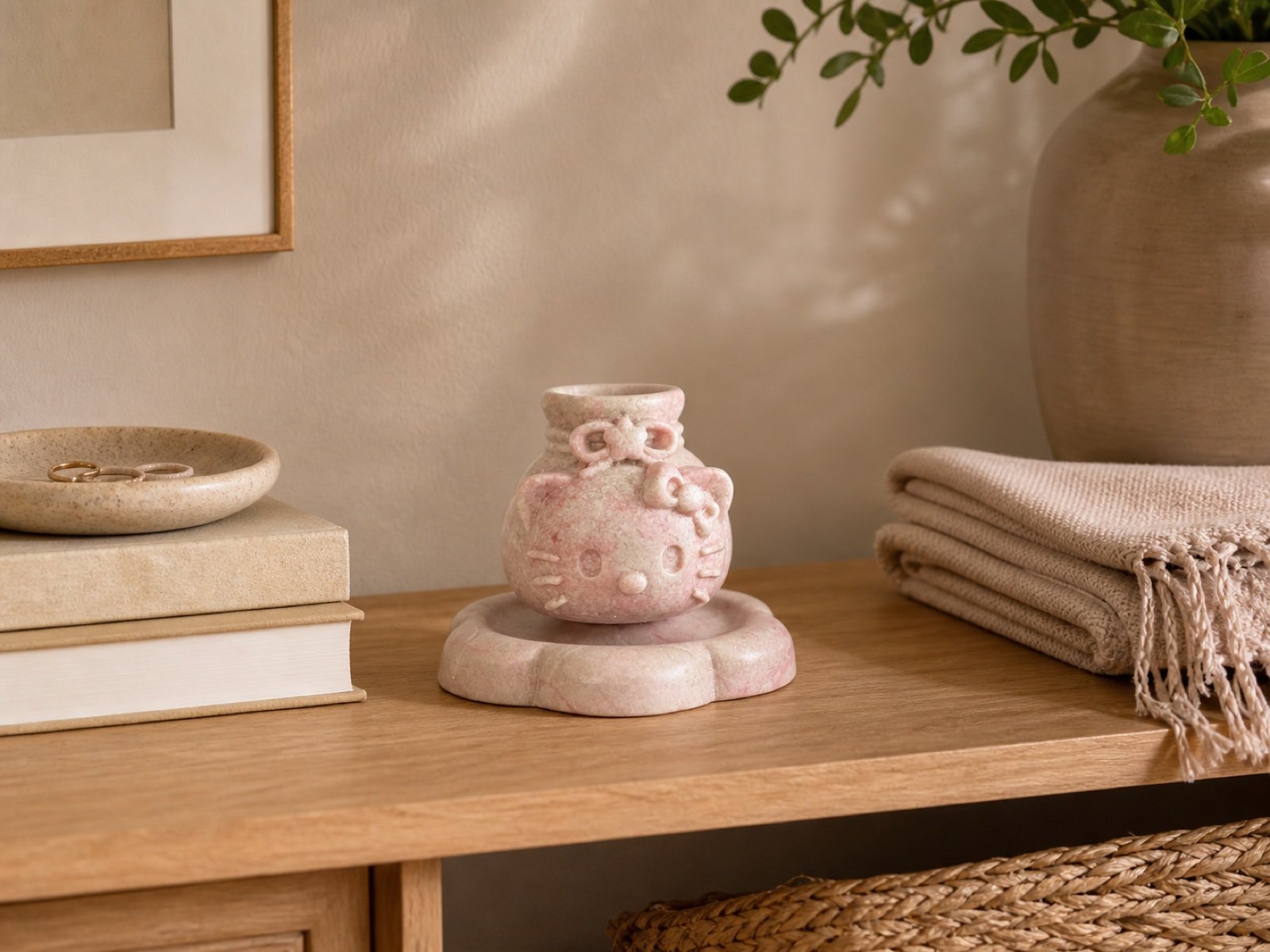 Pink Vase On Stone Base product view 4