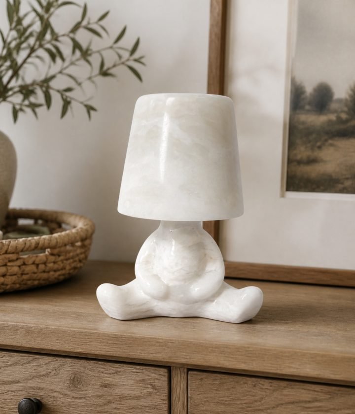 White Stone Table Lamp Standing product view 4