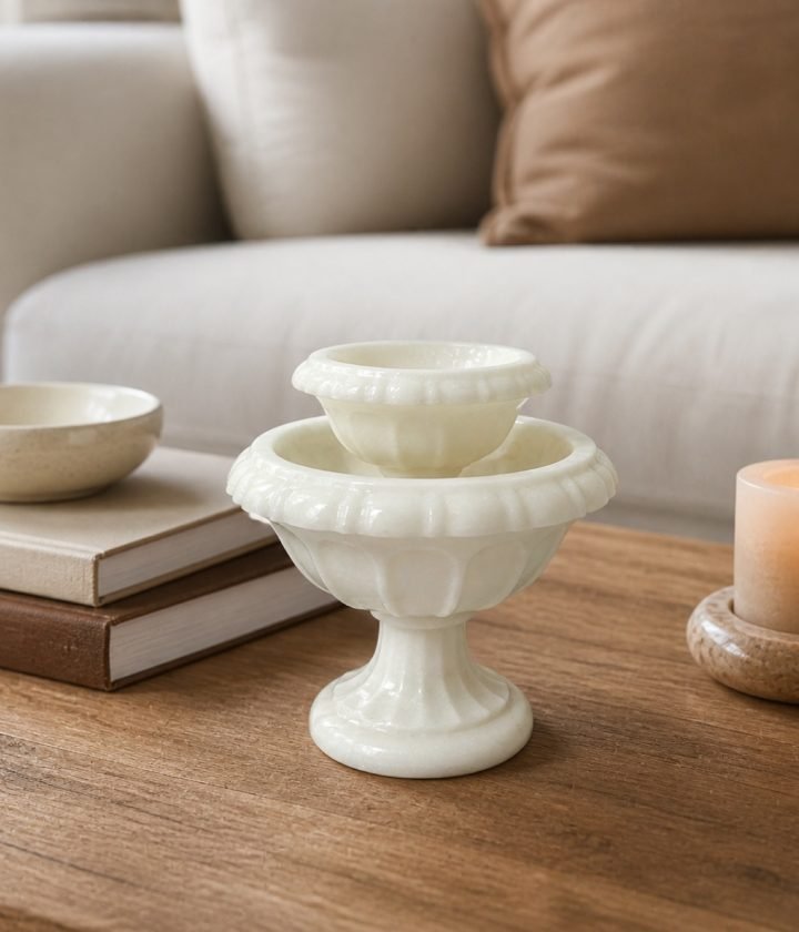 White Stone Vase Bowl product view 4