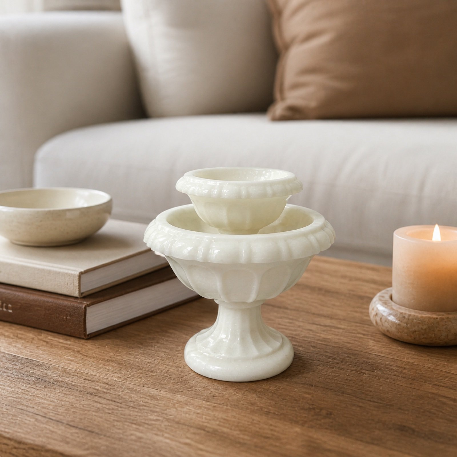 White Stone Vase Bowl product view 4