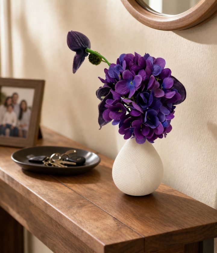 White Vase Purple Flowers product view 4