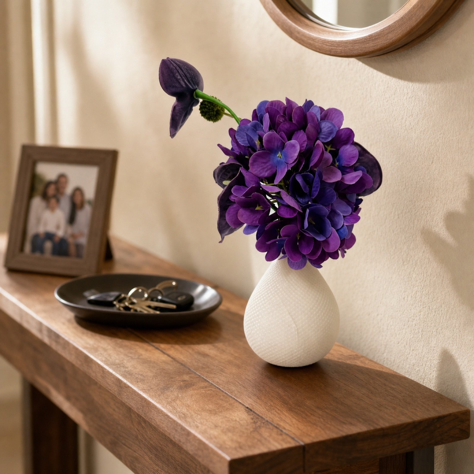 White Vase Purple Flowers product view 4