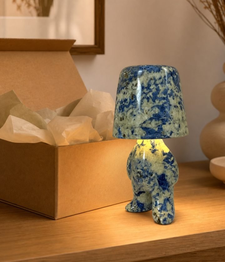 Blue Stone Table Lamp Standing product view 5