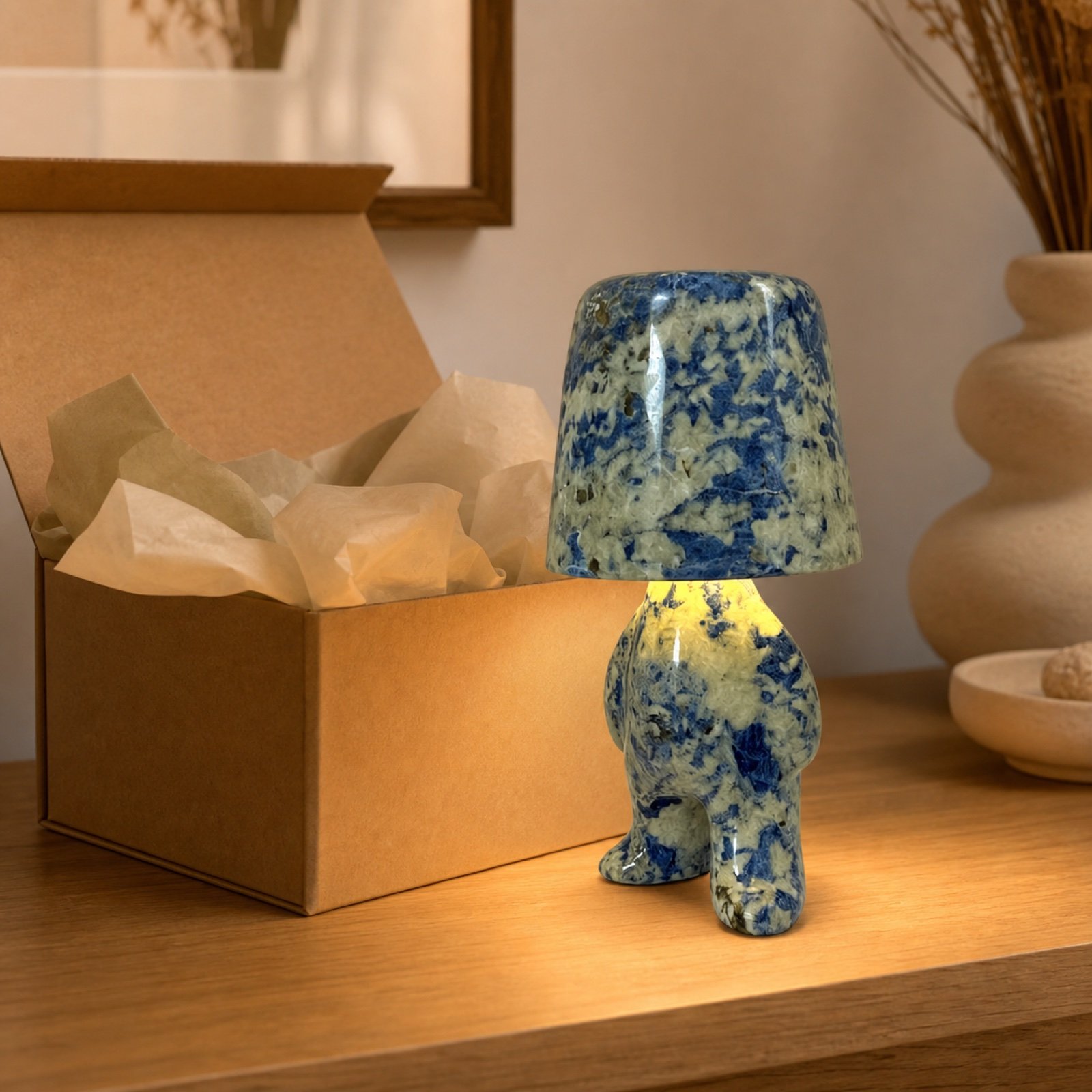Blue Stone Table Lamp Standing product view 5